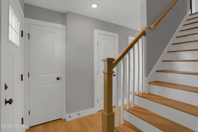 92 Valley View Rd, Lewisburg, PA 17837 - staircase with wood finished floors, baseboards, and recessed lighting