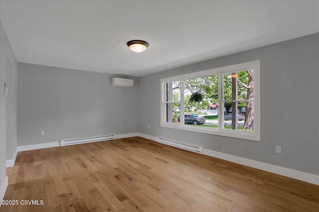 92 Valley View Rd, Lewisburg, PA 17837 - unfurnished room with a baseboard radiator, light wood-style flooring, an AC wall unit, and baseboards