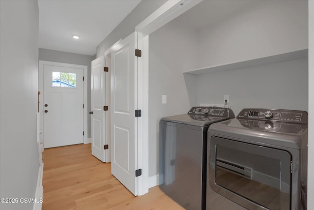 92 Valley View Rd, Lewisburg, PA 17837 - laundry area featuring laundry area, recessed lighting, washing machine and clothes dryer, light wood finished floors, and baseboards