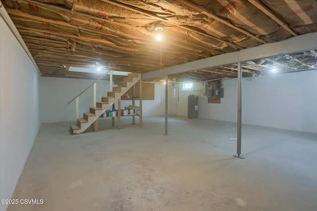 92 Valley View Rd, Lewisburg, PA 17837 - below grade area featuring electric panel, water heater, and stairs