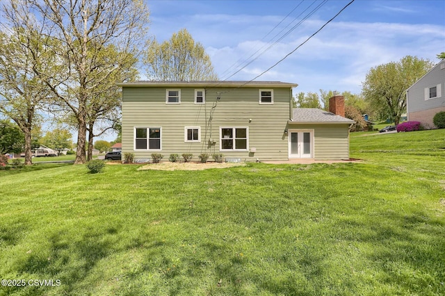 92 Valley View Rd, Lewisburg, PA 17837 - rear view of house with a chimney, french doors, and a lawn