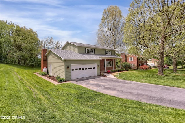 92 Valley View Rd, Lewisburg, PA 17837 - view of front of property featuring a chimney, driveway, an attached garage, a shingled roof, and a front yard