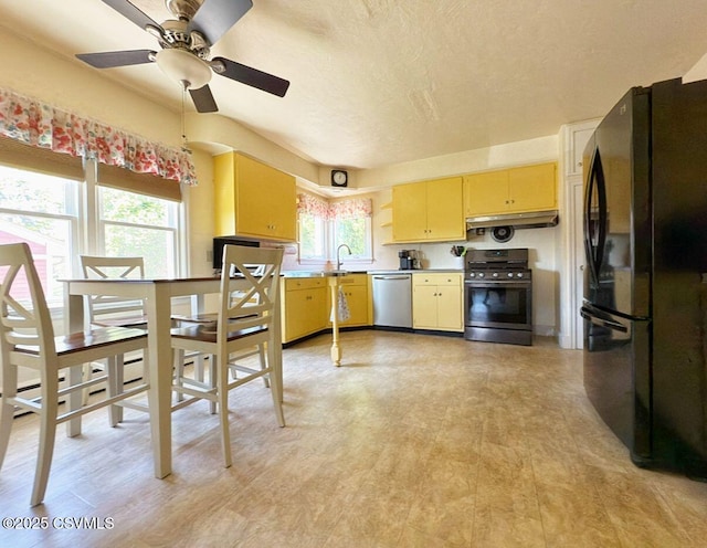 735 E 3rd St, Bloomsburg, PA 17815 - kitchen featuring stainless steel appliances, under cabinet range hood, ceiling fan, light countertops, and a sink