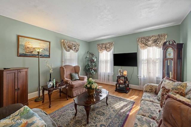 341 Dewart St, Danville, PA 17821 - living room featuring wood finished floors, baseboards, and ornamental molding