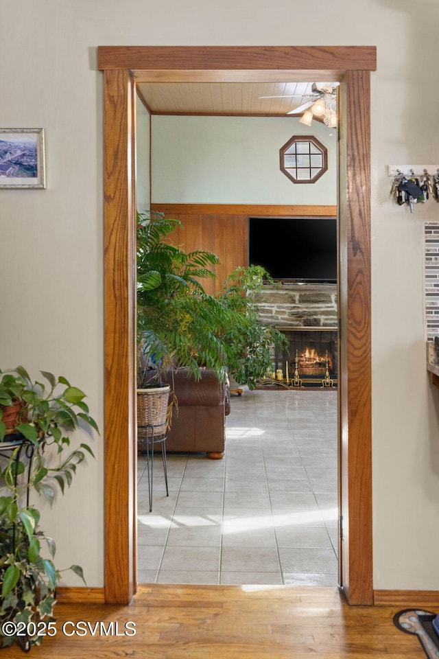 341 Dewart St, Danville, PA 17821 - hallway with wood finished floors, wooden ceiling, and beamed ceiling