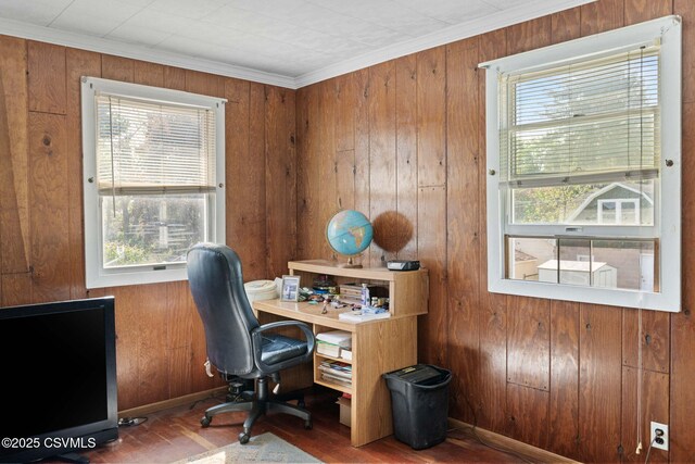 341 Dewart St, Danville, PA 17821 - office with healthy amount of natural light, wooden walls, wood finished floors, crown molding, and baseboards