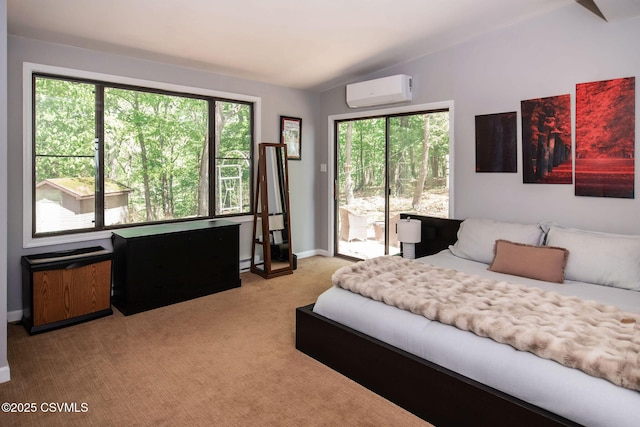 78 Trillium Ln, Danville, PA 17821 - bedroom with access to exterior, an AC wall unit, light colored carpet, baseboards, and a baseboard heating unit