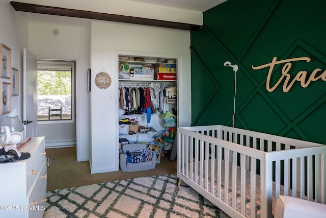 78 Trillium Ln, Danville, PA 17821 - carpeted bedroom featuring a closet, a nursery area, baseboards, and baseboard heating