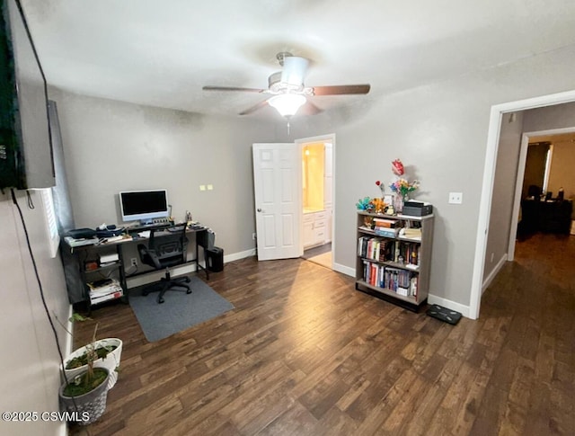 172 Ivy Ln, Danville, PA 17821 - office area with wood finished floors, a ceiling fan, and baseboards
