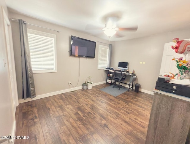 172 Ivy Ln, Danville, PA 17821 - office space featuring ceiling fan, dark wood-style flooring, and baseboards