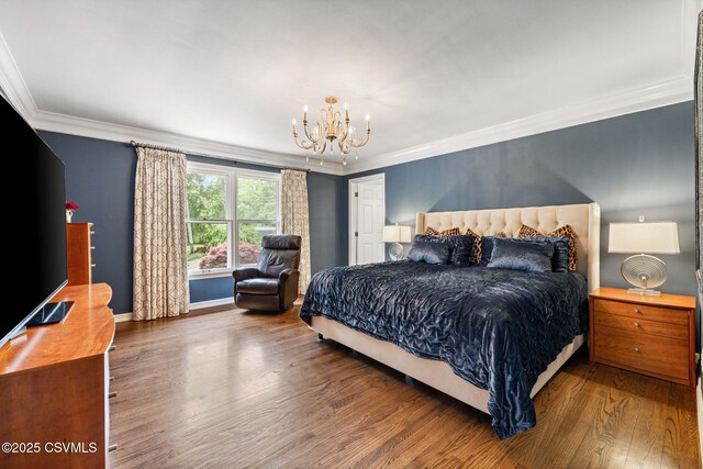 304 Hardscrabble Ln, Lewisburg, PA 17837 - bedroom with a chandelier, crown molding, wood finished floors, and baseboards