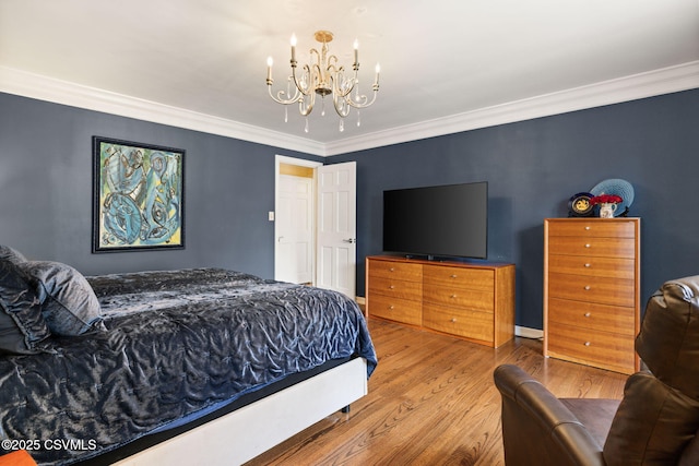 304 Hardscrabble Ln, Lewisburg, PA 17837 - bedroom featuring a chandelier, ornamental molding, and wood finished floors