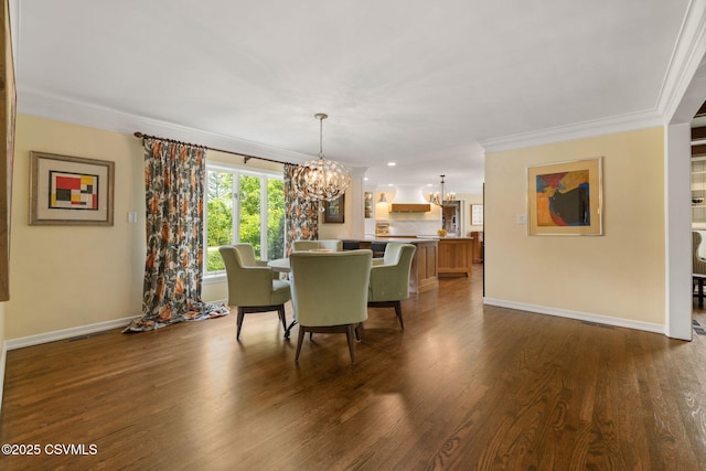 304 Hardscrabble Ln, Lewisburg, PA 17837 - dining space with a chandelier, ornamental molding, dark wood-type flooring, and baseboards