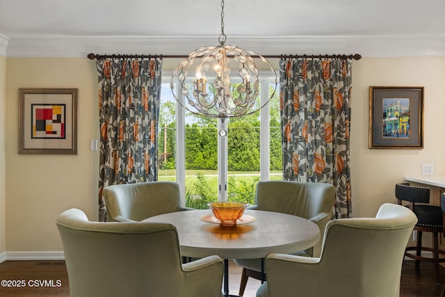 304 Hardscrabble Ln, Lewisburg, PA 17837 - dining space with a chandelier, crown molding, dark wood finished floors, and baseboards