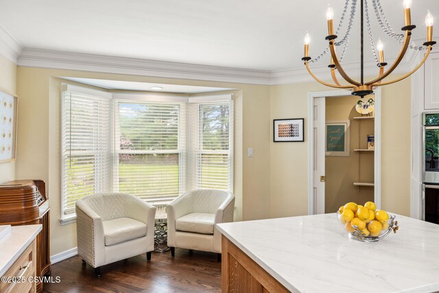 304 Hardscrabble Ln, Lewisburg, PA 17837 - dining area featuring a chandelier, dark wood finished floors, ornamental molding, and baseboards
