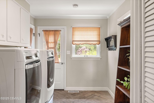 304 Hardscrabble Ln, Lewisburg, PA 17837 - washroom with cabinet space, washer and dryer, crown molding, and baseboards