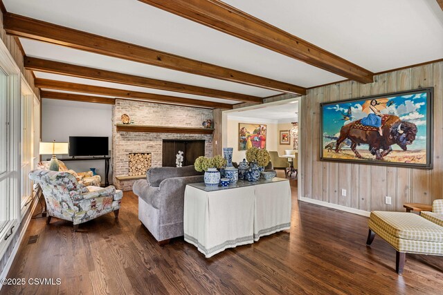 304 Hardscrabble Ln, Lewisburg, PA 17837 - living area featuring beam ceiling, wood finished floors, wood walls, and baseboards
