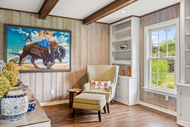 304 Hardscrabble Ln, Lewisburg, PA 17837 - sitting room with wood walls, beam ceiling, wood finished floors, and baseboards