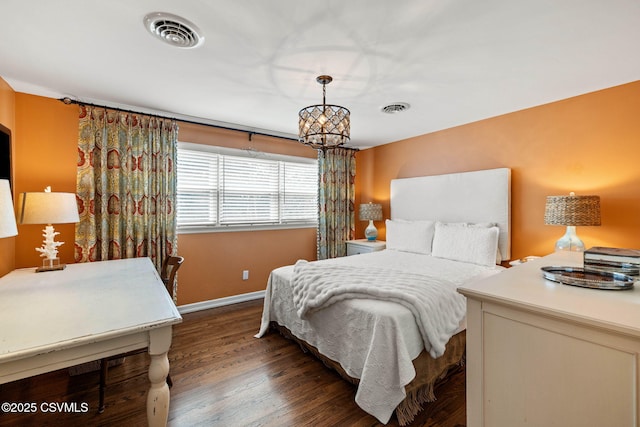 304 Hardscrabble Ln, Lewisburg, PA 17837 - bedroom featuring a chandelier, dark wood-style flooring, and baseboards
