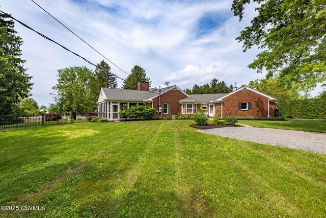 304 Hardscrabble Ln, Lewisburg, PA 17837 - ranch-style home with brick siding and a chimney