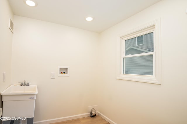 501 E 8th St, Berwick, PA 18603 - laundry area with hookup for a washing machine, light wood-style flooring, baseboards, and recessed lighting