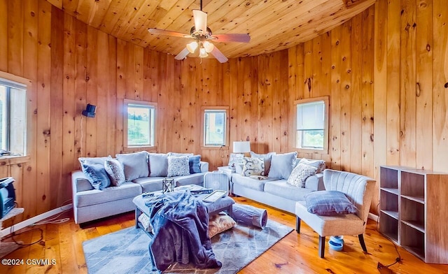 207 Klinger Hill Rd, Benton, PA 17814 - living area featuring healthy amount of natural light, ceiling fan, wood ceiling, wood finished floors, and wood walls