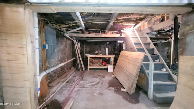 4523 State Route 61, Paxinos, PA 17860 - unfinished below grade area with electric panel and stairway