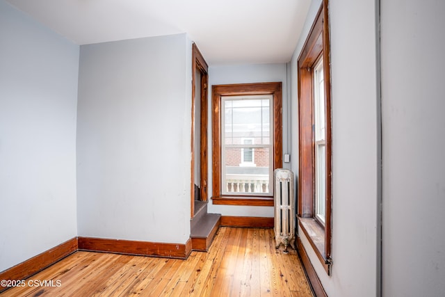 206 Orange St, Selinsgrove, PA 17870 - entryway with radiator heating unit, baseboards, and light wood finished floors