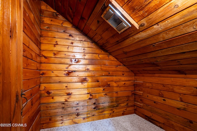 206 Orange St, Selinsgrove, PA 17870 - additional living space featuring carpet, lofted ceiling, wood ceiling, and wood walls