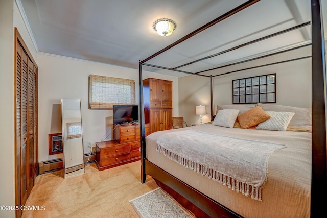 1030 Ruthann Dr, Berwick, PA 18603 - bedroom featuring light carpet, a closet, a baseboard radiator, and baseboard heating