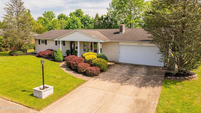 1030 Ruthann Dr, Berwick, PA 18603 - view of front facade with a chimney, driveway, a garage, a front lawn, and brick siding