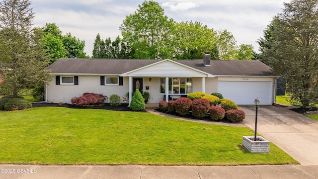1030 Ruthann Dr, Berwick, PA 18603 - ranch-style home featuring a garage, covered porch, driveway, and a front lawn