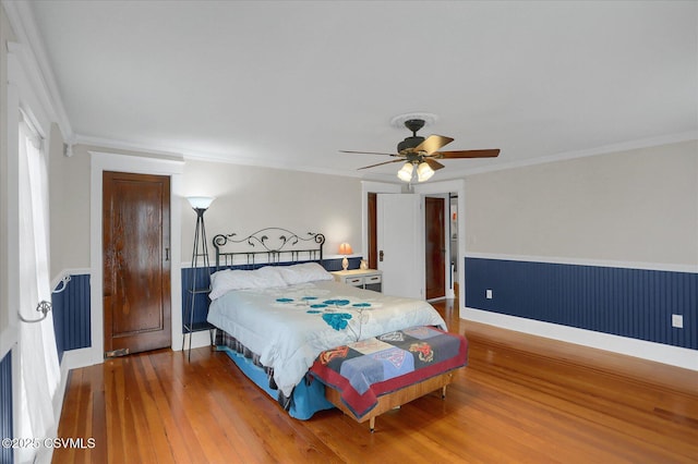 288 Broadway St, Turbotville, PA 17772 - bedroom with wood finished floors, ornamental molding, a ceiling fan, and baseboards