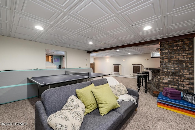 937 E 10th St, Berwick, PA 18603 - game room featuring carpet floors, recessed lighting, an ornate ceiling, and baseboards