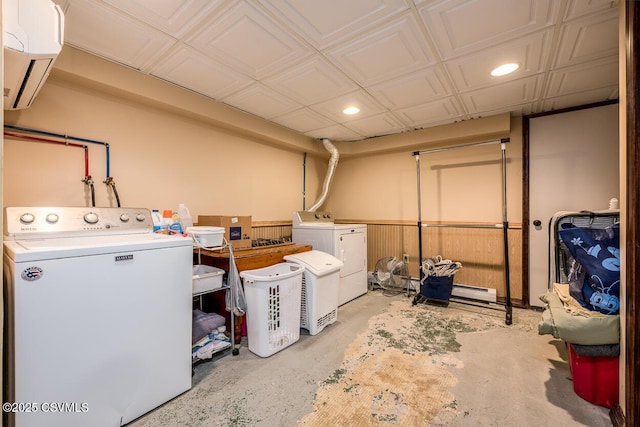 937 E 10th St, Berwick, PA 18603 - washroom featuring washing machine and dryer, recessed lighting, and an AC wall unit