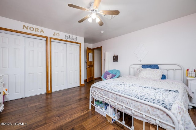 937 E 10th St, Berwick, PA 18603 - bedroom featuring two closets, wood finished floors, and ceiling fan