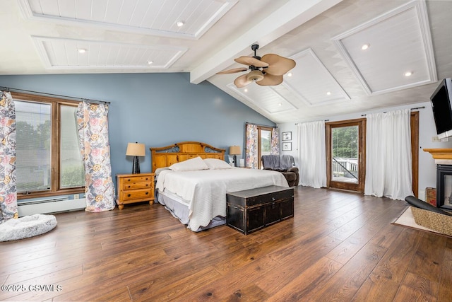 937 E 10th St, Berwick, PA 18603 - bedroom with baseboard heating, access to exterior, hardwood / wood-style flooring, recessed lighting, and ceiling fan