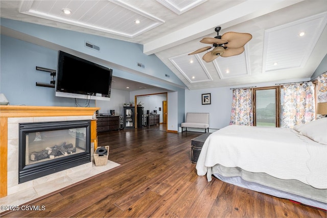 937 E 10th St, Berwick, PA 18603 - bedroom featuring wood finished floors, a multi sided fireplace, baseboards, and recessed lighting