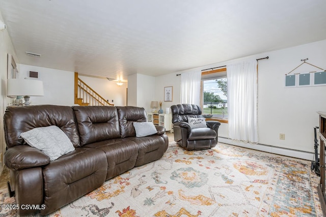 937 E 10th St, Berwick, PA 18603 - living room featuring stairway and baseboard heating