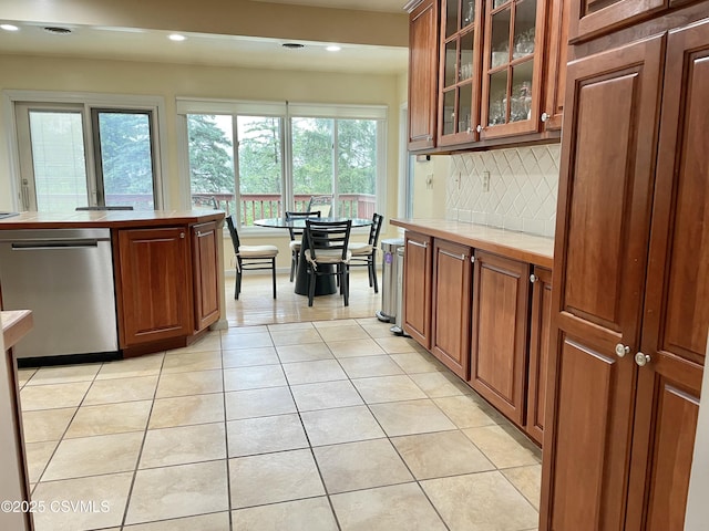 3014 Smoketown Rd, Lewisburg, PA 17837 - kitchen with dishwasher, tile counters, light tile patterned flooring, backsplash, and recessed lighting