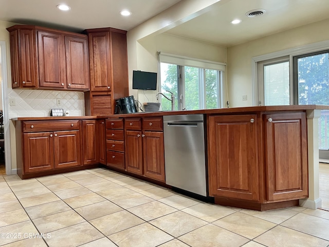 3014 Smoketown Rd, Lewisburg, PA 17837 - kitchen with dishwasher, decorative backsplash, light tile patterned floors, recessed lighting, and a sink