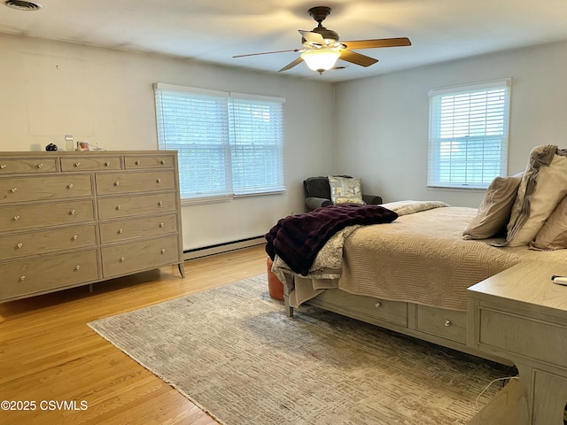3014 Smoketown Rd, Lewisburg, PA 17837 - bedroom featuring a baseboard radiator, light wood finished floors, and ceiling fan