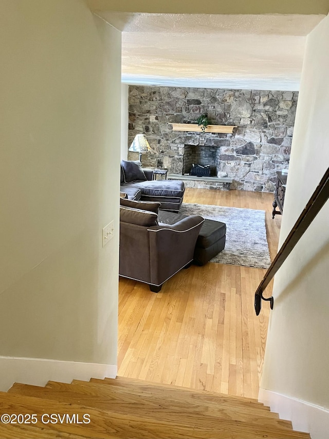 3014 Smoketown Rd, Lewisburg, PA 17837 - living room with hardwood / wood-style flooring, a fireplace, and baseboards