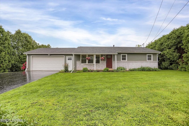 2511 Smoketown Rd, Lewisburg, PA 17837 - ranch-style home featuring asphalt driveway, an attached garage, a front yard, and brick siding