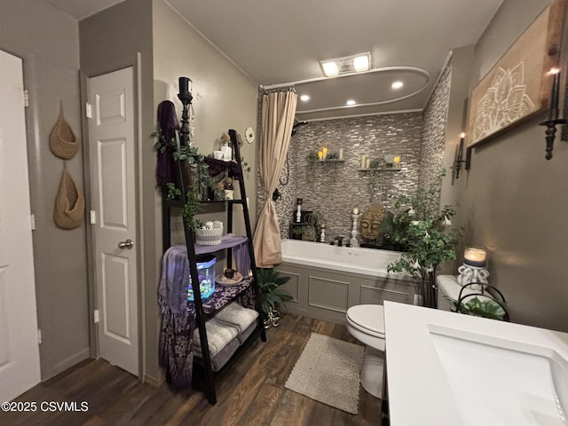 220 Spring Lake Crst, Watsontown, PA 17777 - full bathroom featuring wood finished floors, toilet, and recessed lighting