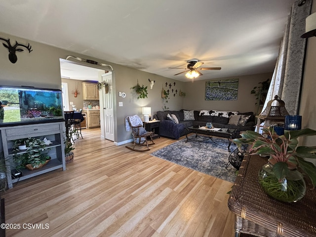220 Spring Lake Crst, Watsontown, PA 17777 - living room featuring light wood finished floors, ceiling fan, and baseboards