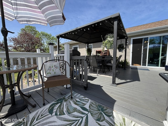 220 Spring Lake Crst, Watsontown, PA 17777 - wooden deck with outdoor dining area and a gazebo