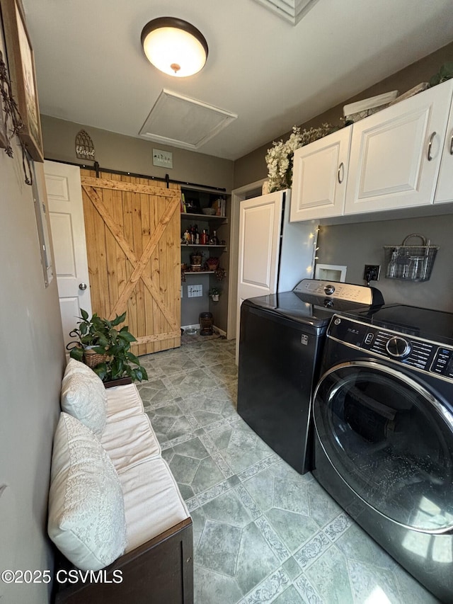 220 Spring Lake Crst, Watsontown, PA 17777 - washroom featuring cabinet space, washing machine and clothes dryer, and attic access