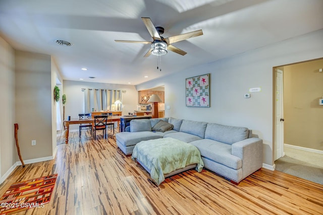 475 W 1st St, Bloomsburg, PA 17815 - living area featuring ceiling fan, light wood-style flooring, baseboards, and recessed lighting