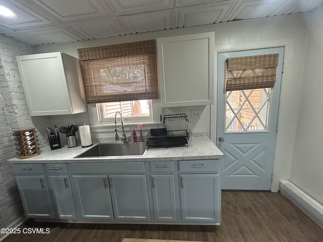 1644 W Walnut St, Coal Township, PA 17866 - kitchen with a sink, dark wood-style flooring, and gray cabinetry
